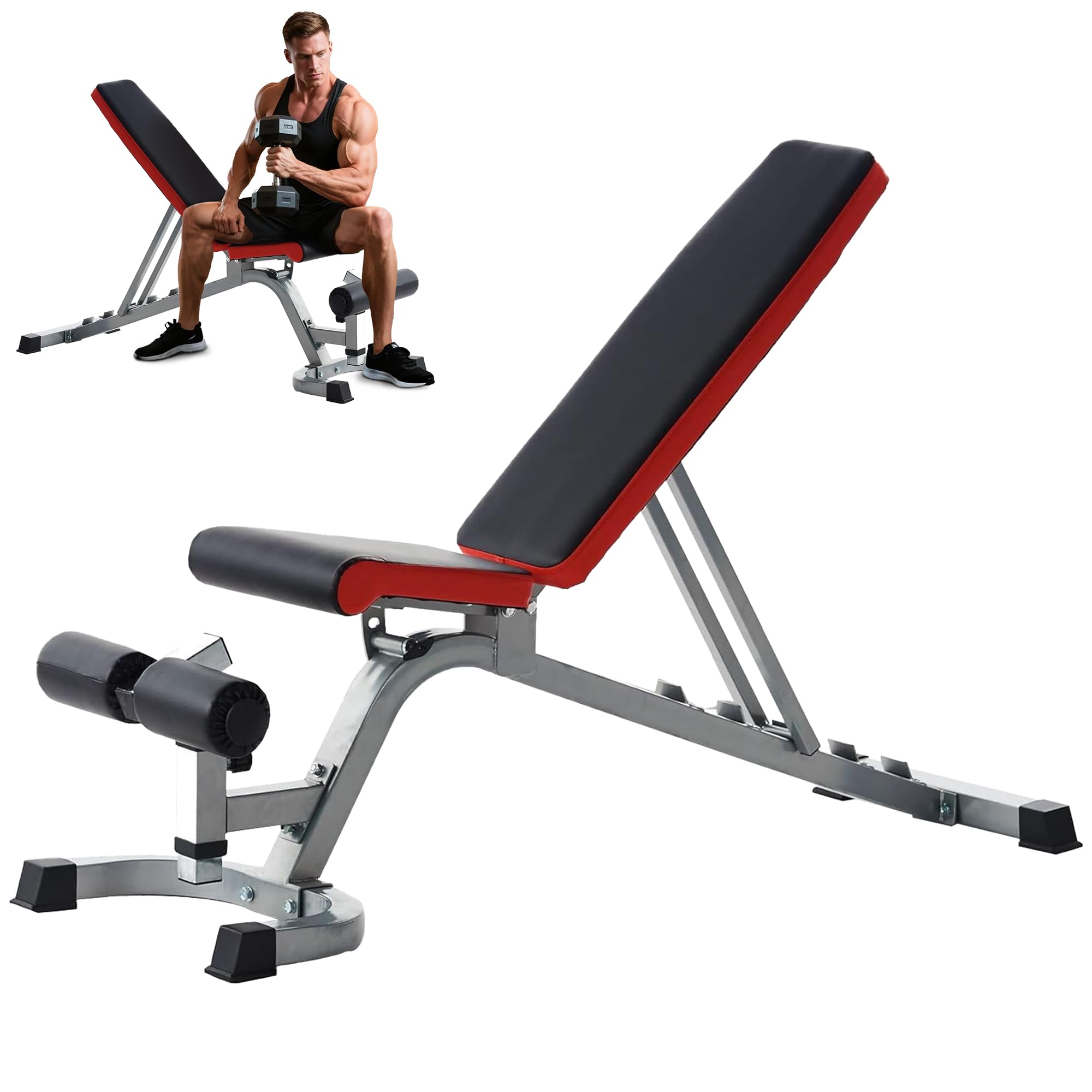 Fitvids Heavy Duty Adjustable and Foldable Utility Weight Bench for Upright, Incline, Decline, and Flat Exercise