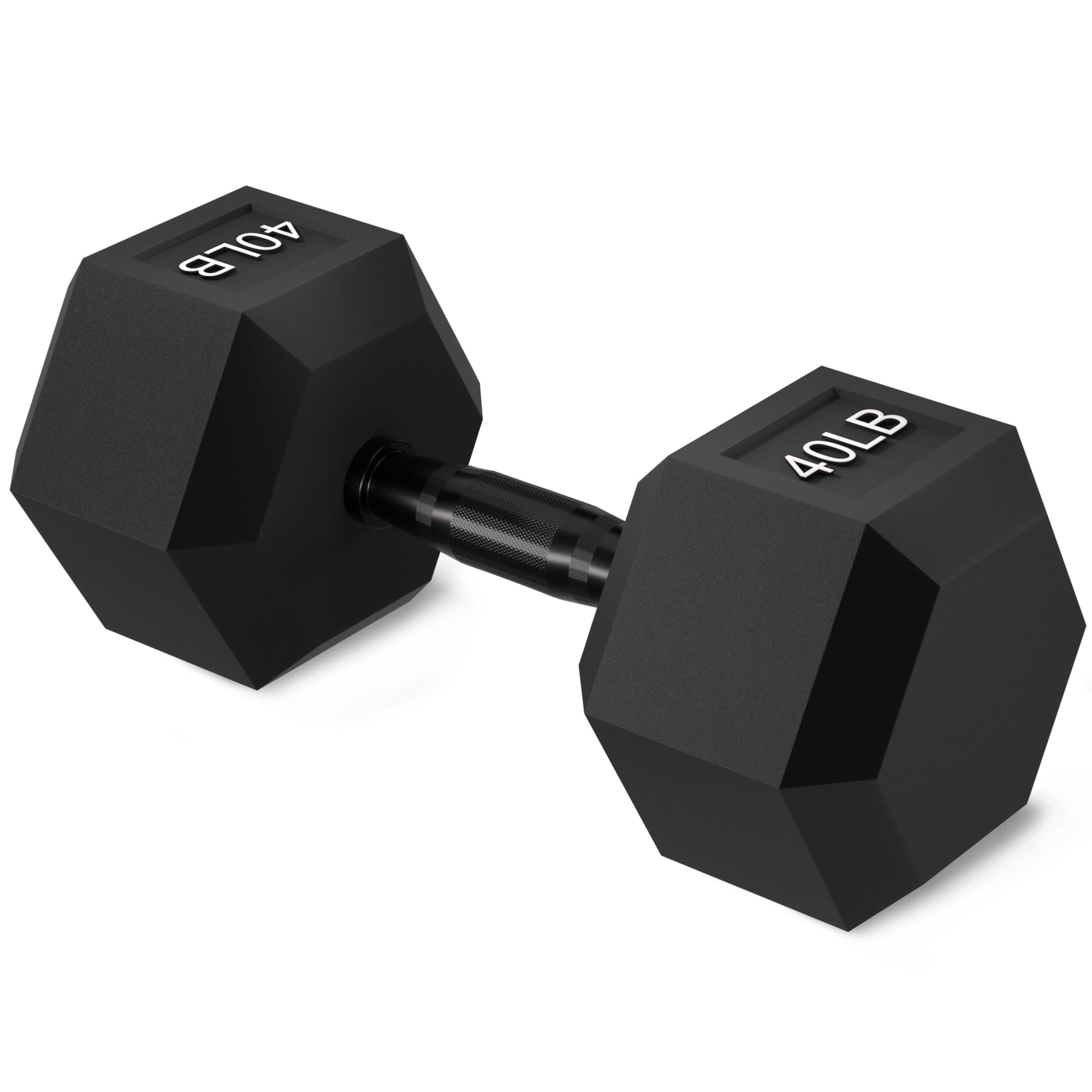 Fitvids Rubber Encased Exercise & Fitness Hex Dumbbell, Hand Weights with Anti-Slip Metal Handle for Home Gym, Multiple Sizes