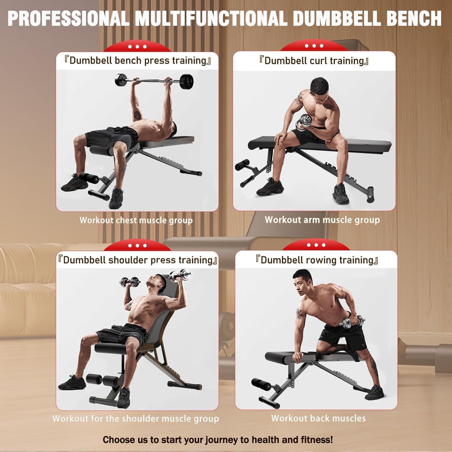 2026 1000LBS Adjustable Weight Bench, Multi-Functional Incline Decline Flat Bench Press, Foldable Full Body Dumbbell Workout Bench for Home Gym Weight Training, Sit Ups, Space-Saving Fitness Equipment