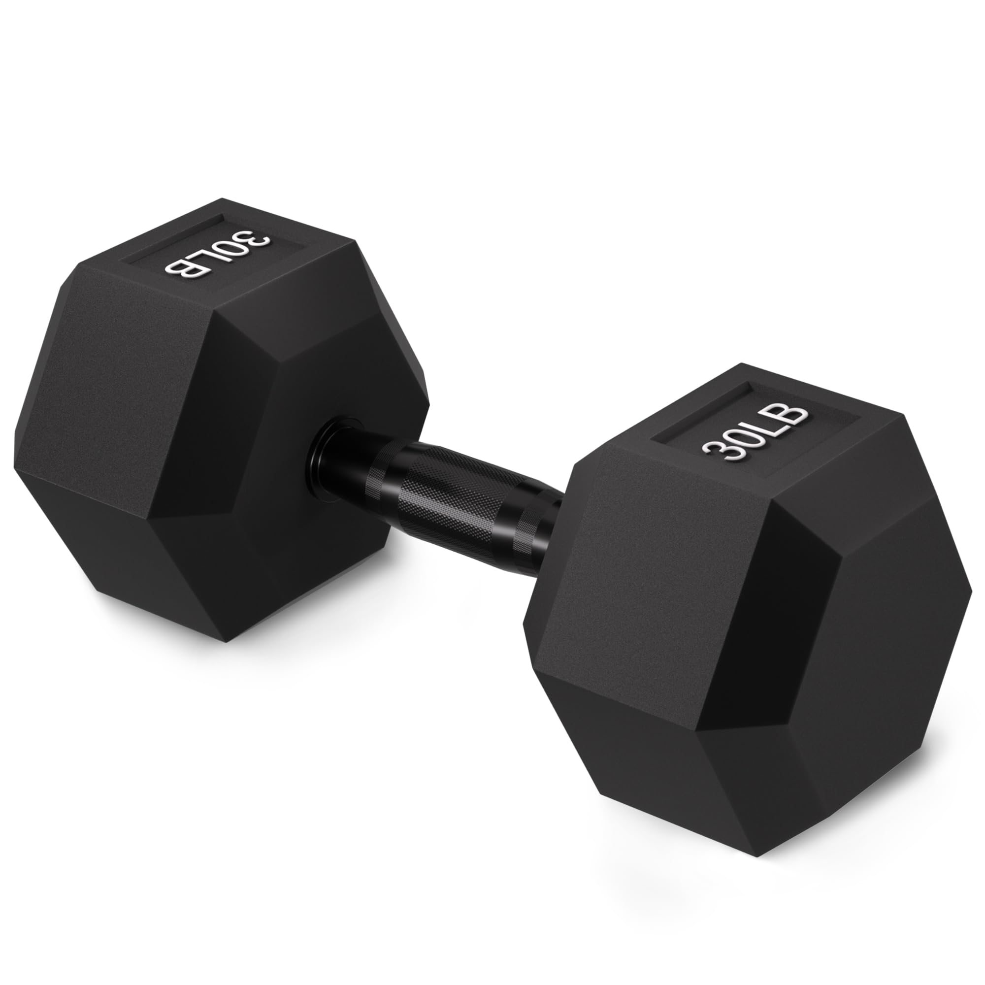 Fitvids Rubber Encased Exercise & Fitness Hex Dumbbell, Hand Weights with Anti-Slip Metal Handle for Home Gym, Multiple Sizes