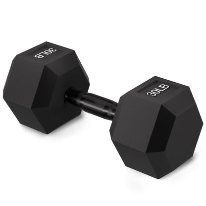 Fitvids Rubber Encased Exercise & Fitness Hex Dumbbell, Hand Weights with Anti-Slip Metal Handle for Home Gym, Multiple Sizes