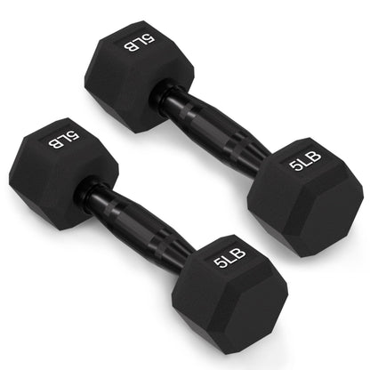 Fitvids Rubber Encased Exercise & Fitness Hex Dumbbell, Hand Weights with Anti-Slip Metal Handle for Home Gym, Multiple Sizes