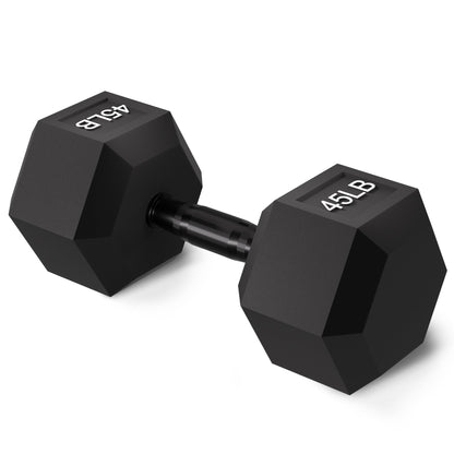 Fitvids Rubber Encased Exercise & Fitness Hex Dumbbell, Hand Weights with Anti-Slip Metal Handle for Home Gym, Multiple Sizes