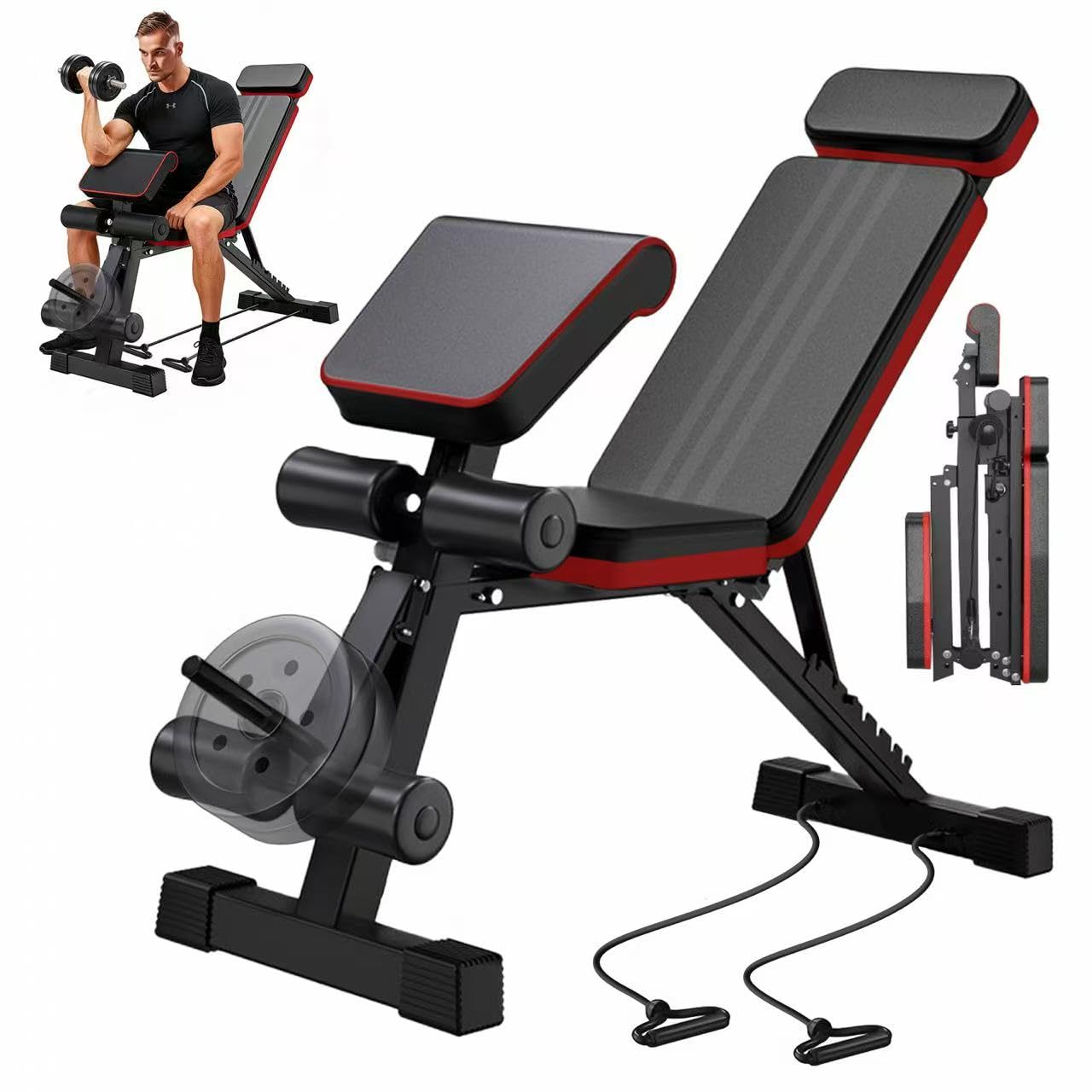 2026 1000LBS Adjustable Weight Bench, Multi-Functional Incline Decline Flat Bench Press, Foldable Full Body Dumbbell Workout Bench for Home Gym Weight Training, Sit Ups, Space-Saving Fitness Equipment