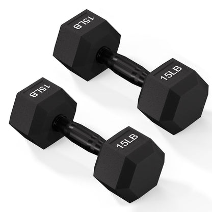 Fitvids Rubber Encased Exercise & Fitness Hex Dumbbell, Hand Weights with Anti-Slip Metal Handle for Home Gym, Multiple Sizes