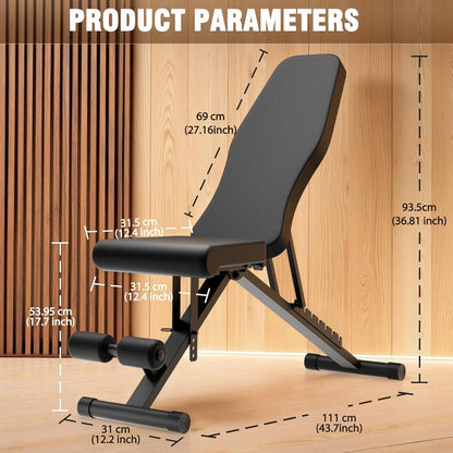 2026 1000LBS Adjustable Weight Bench, Multi-Functional Incline Decline Flat Bench Press, Foldable Full Body Dumbbell Workout Bench for Home Gym Weight Training, Sit Ups, Space-Saving Fitness Equipment