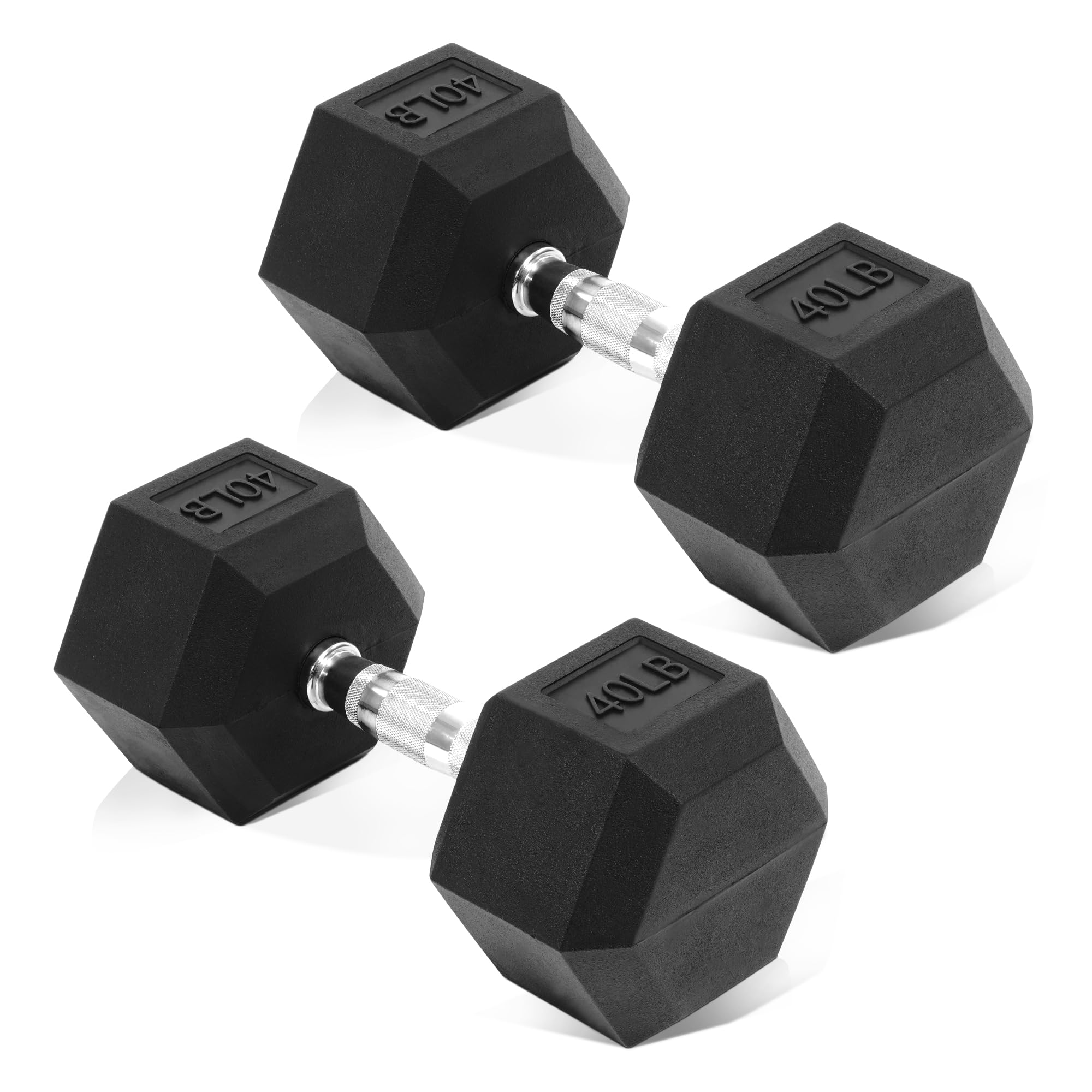 Fitvids Hex Dumbbells Rubber Coated Hand Weights for Exercises and Fitness Home Gym, 5-50 LB Pair