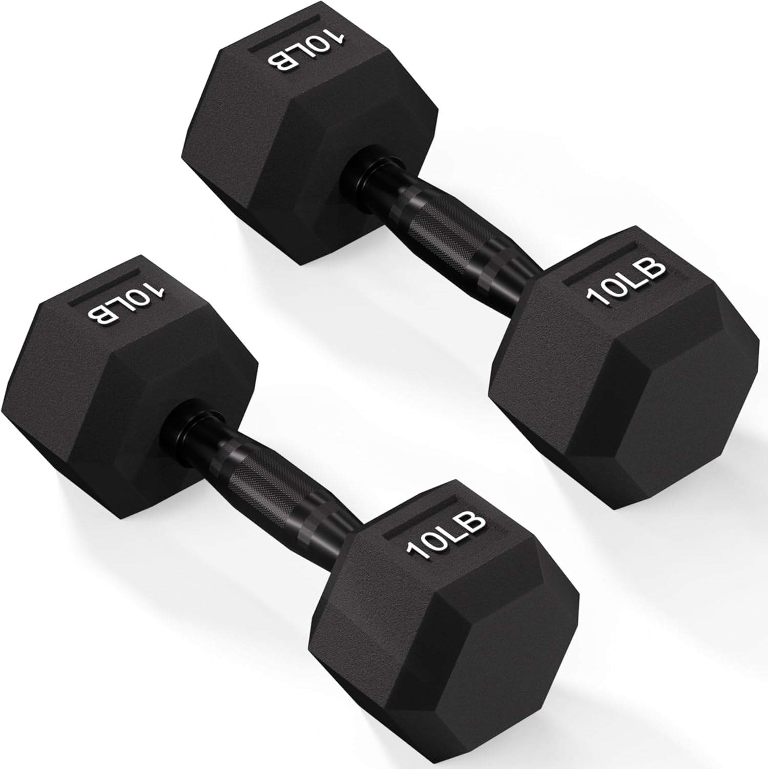Fitvids Rubber Encased Exercise & Fitness Hex Dumbbell, Hand Weights with Anti-Slip Metal Handle for Home Gym, Multiple Sizes