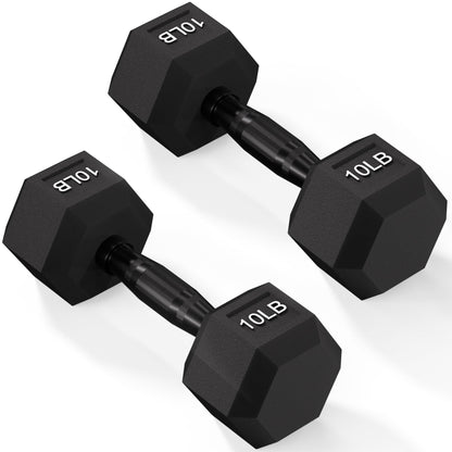 Fitvids Rubber Encased Exercise & Fitness Hex Dumbbell, Hand Weights with Anti-Slip Metal Handle for Home Gym, Multiple Sizes