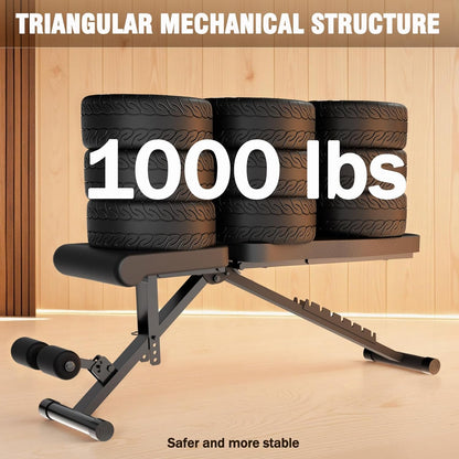 2026 1000LBS Adjustable Weight Bench, Multi-Functional Incline Decline Flat Bench Press, Foldable Full Body Dumbbell Workout Bench for Home Gym Weight Training, Sit Ups, Space-Saving Fitness Equipment