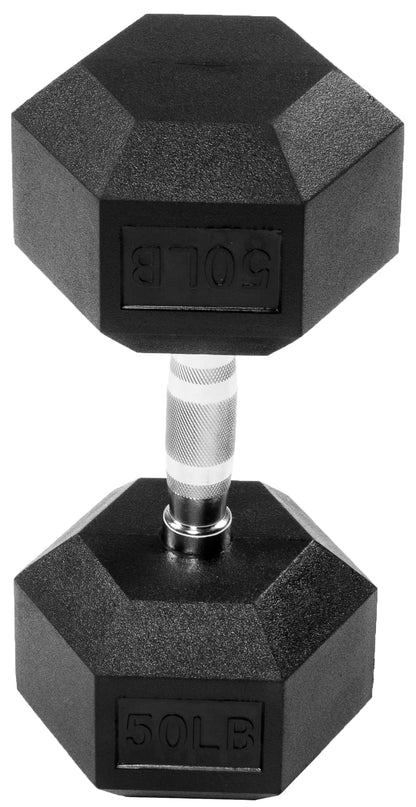 Fitvids Rubber Encased Exercise & Fitness Hex Dumbbell, Hand Weights with Anti-Slip Metal Handle for Home Gym, Multiple Sizes