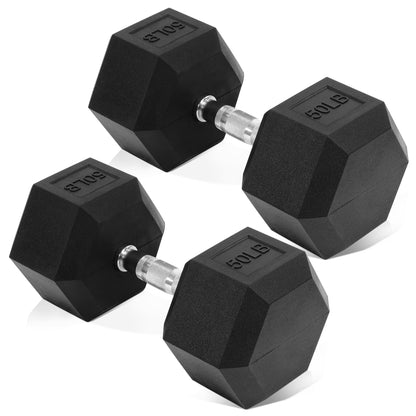 Fitvids Hex Dumbbells Rubber Coated Hand Weights for Exercises and Fitness Home Gym, 5-50 LB Pair